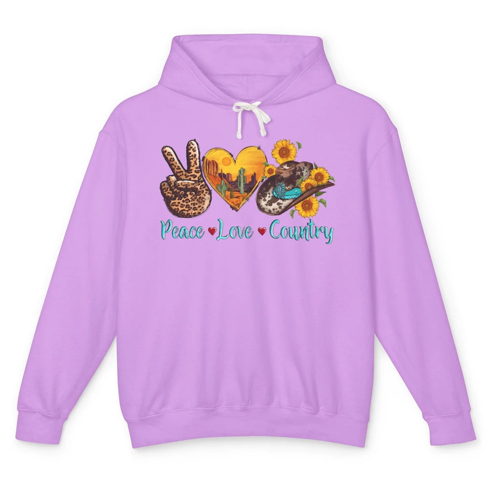 Retro Sunflower Peace Love Country Cowgirl Boots Western Unisex Lightweight Hoodie