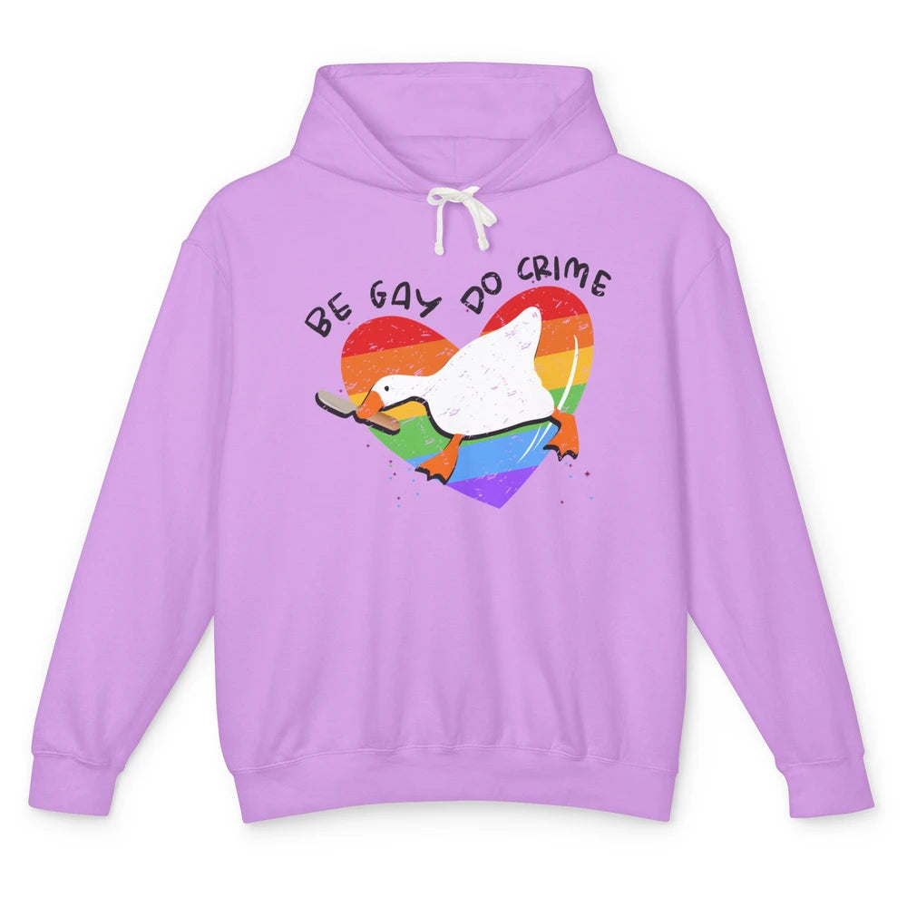 Vintage Duck Rainbow Be Gay Do Crime LGBTQ Community Rights Unisex Lightweight Hoodie