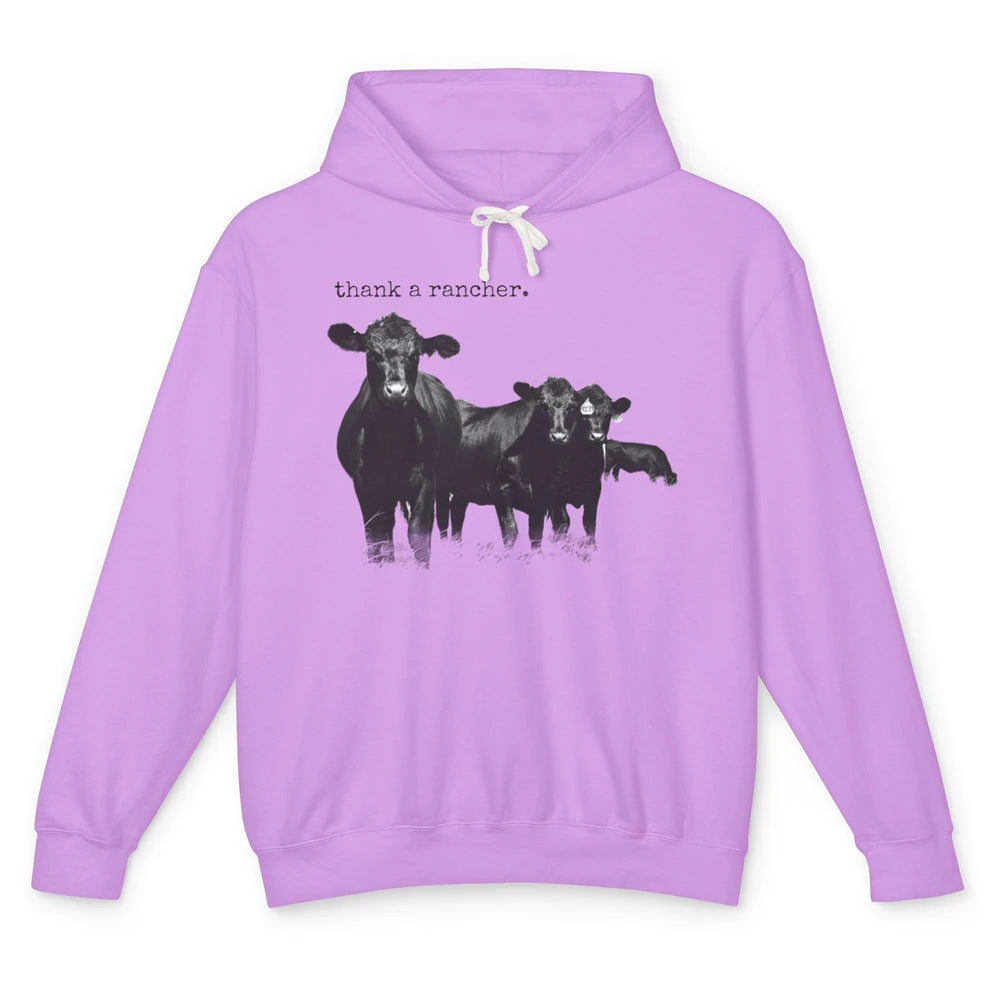 Funny Cow Gang Thank A Rancher Farm Animals Cattles Western Unisex Lightweight Hoodie