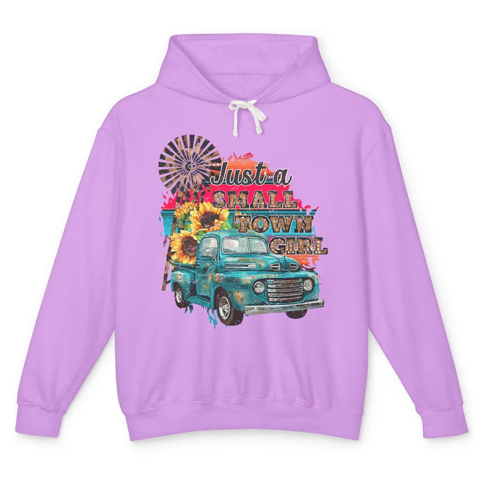 Just Small Town Girl Cowgirl Truck Sunflower Western Cowboy Unisex Lightweight Hoodie