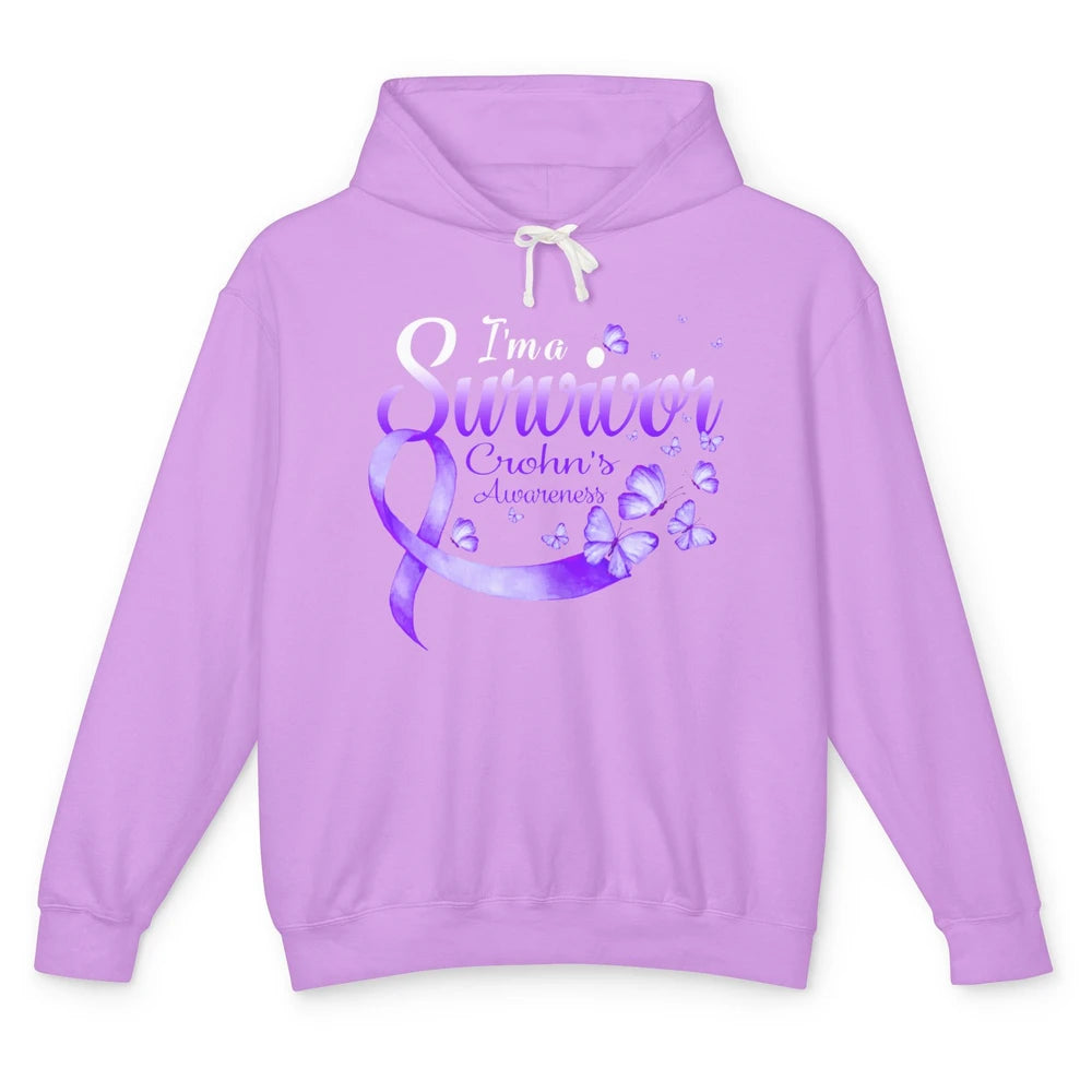 Survivor Butterfly Ribbon Warrior Crohns Disease Awareness Unisex Lightweight Hoodie