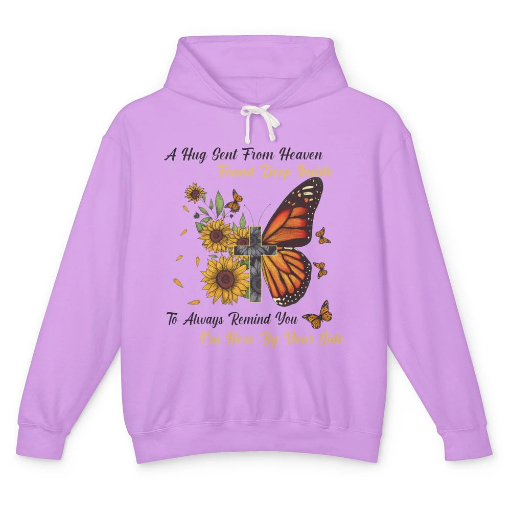 Butterfly Sunflower Jesus Cross Im By Your Side Heaven Angel Unisex Lightweight Hoodie