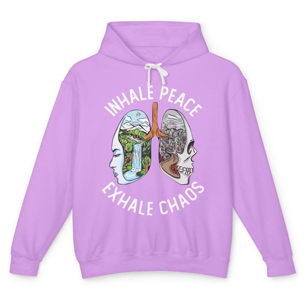 Inhale Peace Exhale Chaos Anxiety Mental Health Motivational Unisex Lightweight Hoodie