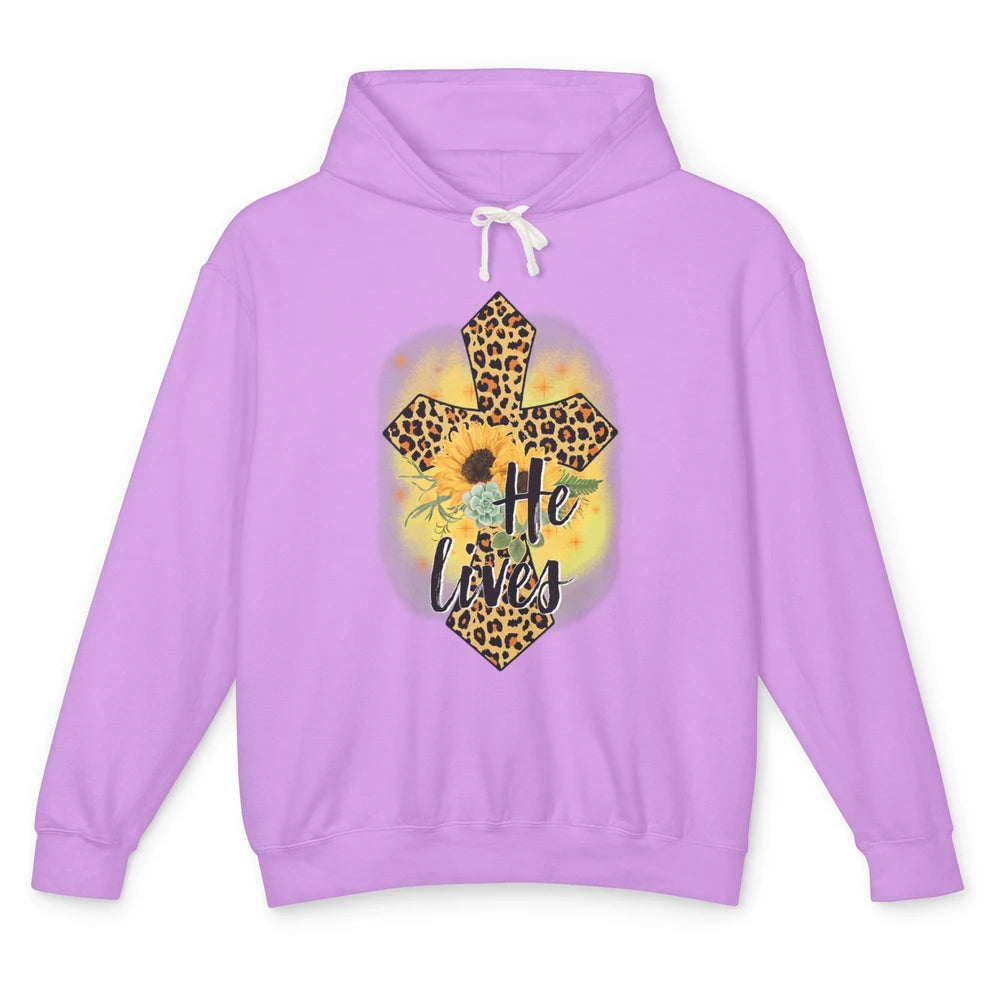 He Lives Sunflowers Faith Cross Christian Bible Religious Unisex Lightweight Hoodie