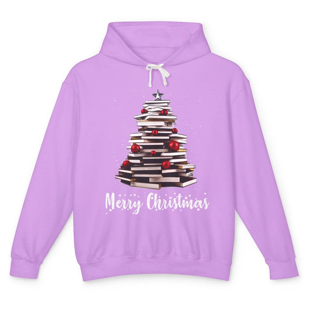 Funny Book Christmas Tree Book Reading Lovers Chritmas Gift Unisex Lightweight Hoodie