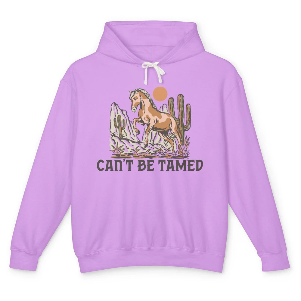 Retro Horse Desert Cactus Sunset Can't Be Tamed Western Unisex Lightweight Hoodie