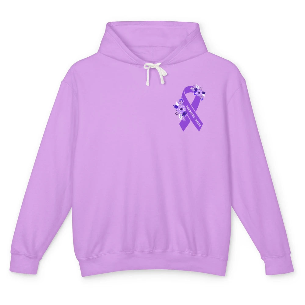 Pancreatic Cancer Awareness Floral Purple Ribbon Rainbow Unisex Lightweight Hoodie