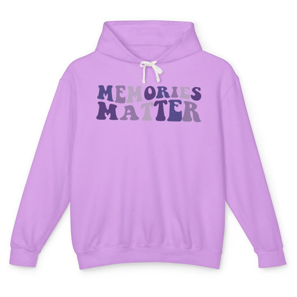 Alzheimer Awareness Groovy Memories Matter Purple Warrior Unisex Lightweight Hoodie