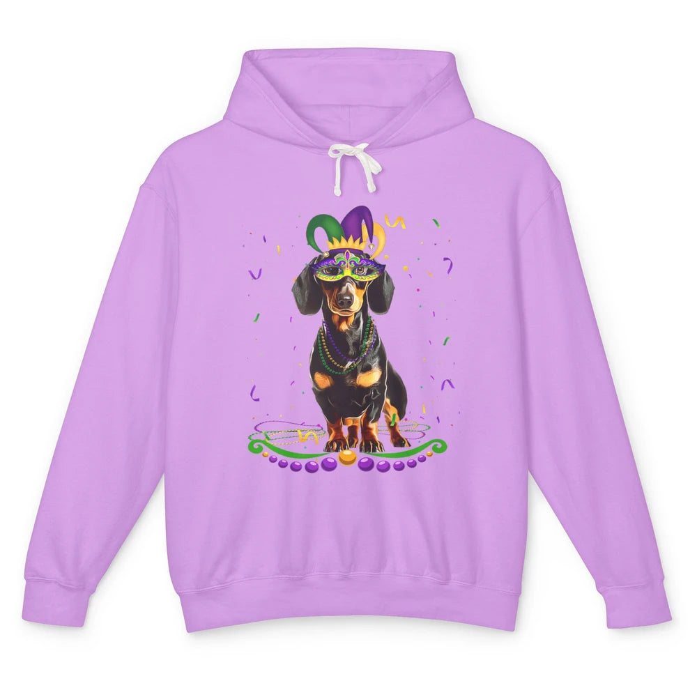 Mardi Gras Dachshund Wearing Carnival Mask Festival Dog Mom Unisex Lightweight Hoodie