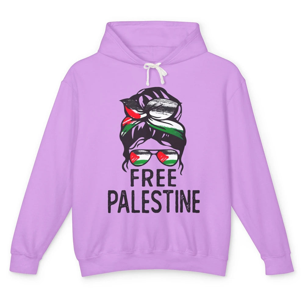 Free Palestine Flag Save Gaza Messy Bun Hair Unisex Lightweight Hoodie