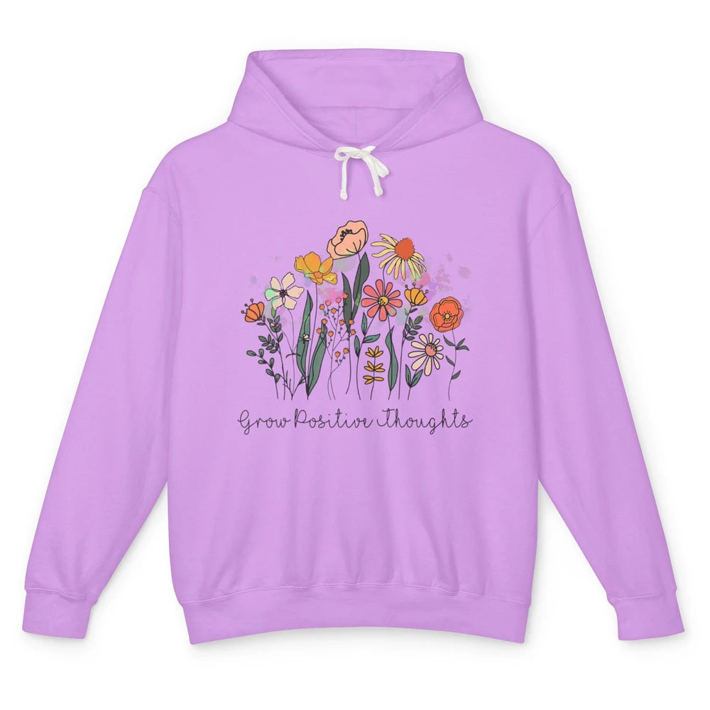 Grow Positive Thoughts Vintage Wildflowers Inspirational Unisex Lightweight Hoodie