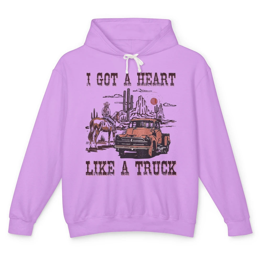 Western Sunset Cowgirl I Got Heart Like Truck Rodeo Cactus Unisex Lightweight Hoodie