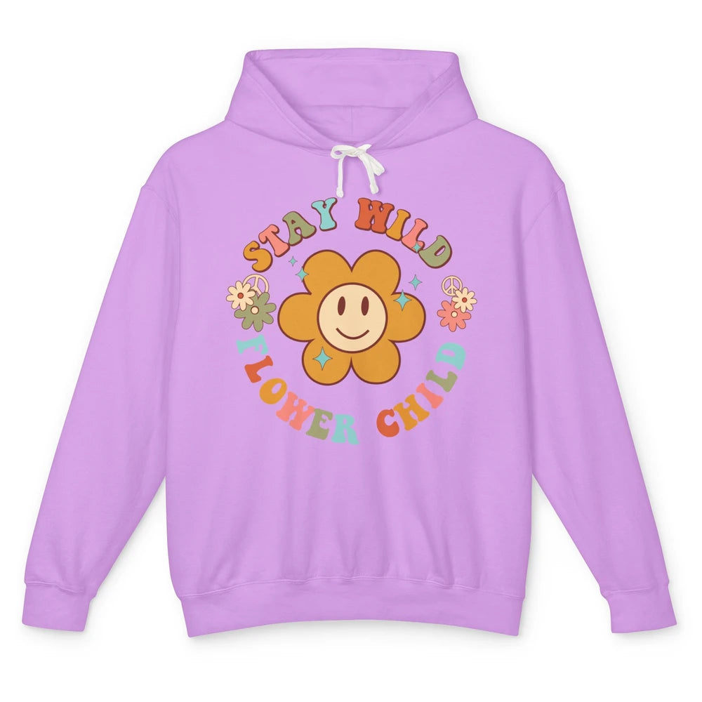 Groovy Stay Wild Flower Child Mental Health Daisy Flowers Unisex Lightweight Hoodie