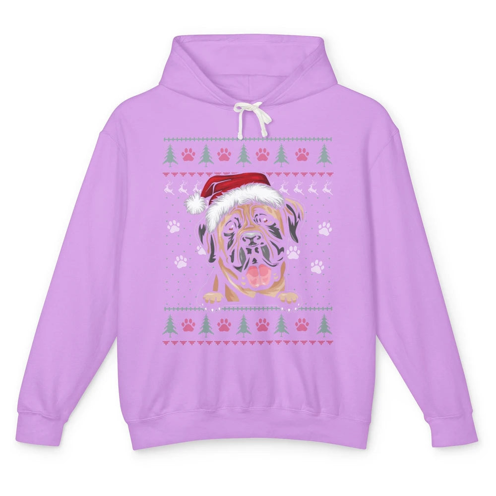 Merry Christmas Cute Santa Hat English Mastiff Dog Ugly Xmas Unisex Lightweight Hoodie