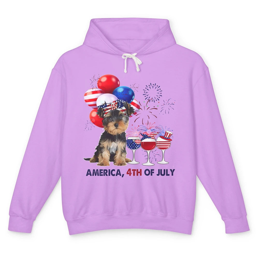 Yorkshire Terrier Wine 4th Of July Firework Celebrate Yorkie Unisex Lightweight Hoodie