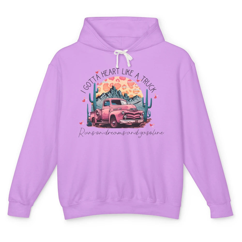 Retro Desert Cactus Got A Heart Like Truck Western Valentine Unisex Lightweight Hoodie