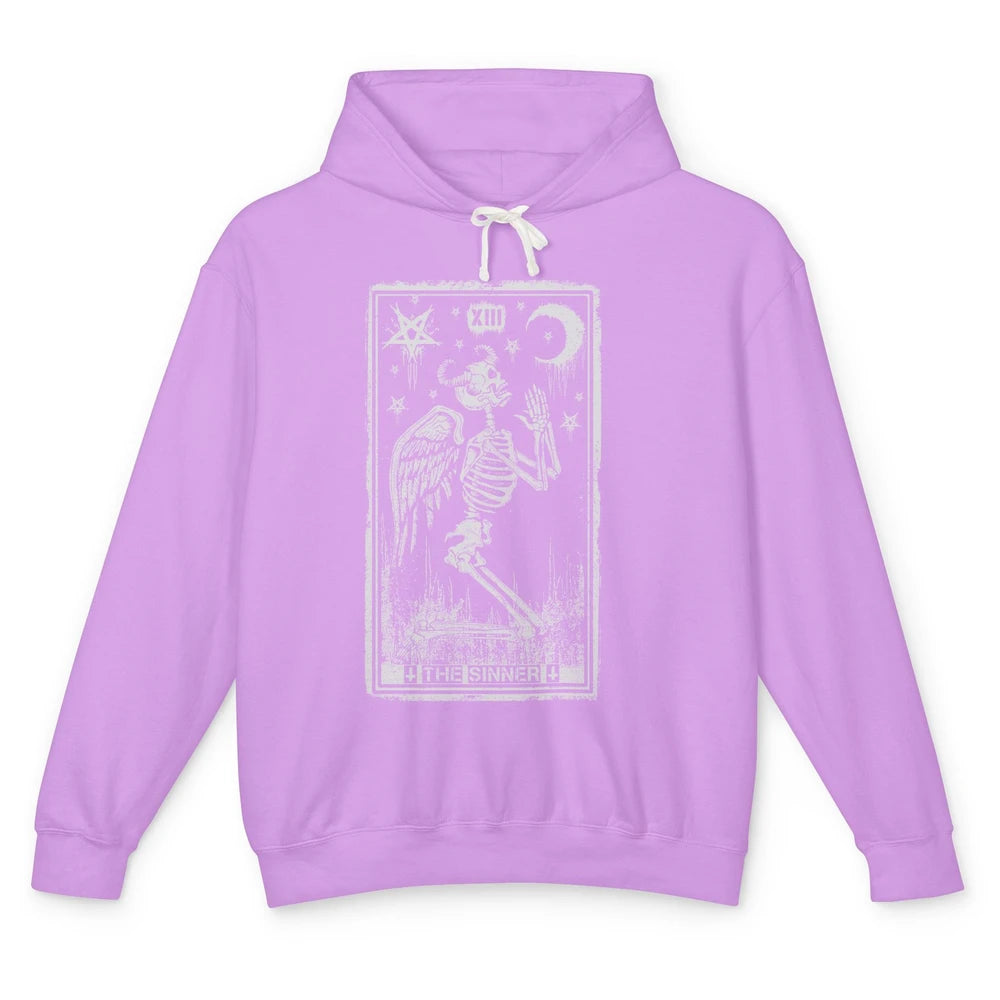 Retro Skeleton Kneeling The Sinner Tarot Card Wiccan Pagan Unisex Lightweight Hoodie