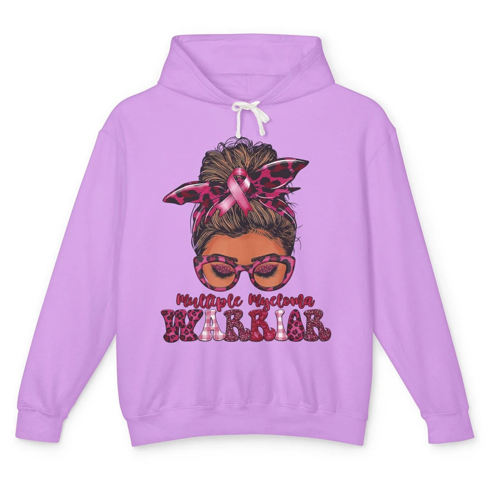 Multiple Myeloma Cancer Warrior Leopard Messy Hair Bun Woman Unisex Lightweight Hoodie