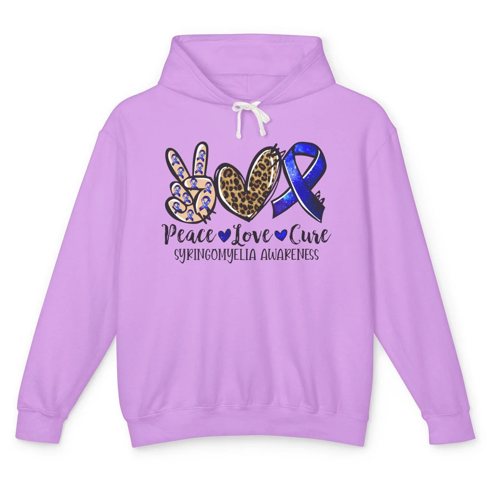 Syringomyelia Awareness Blue Ribbon Peace Love Cure Unisex Lightweight Hoodie