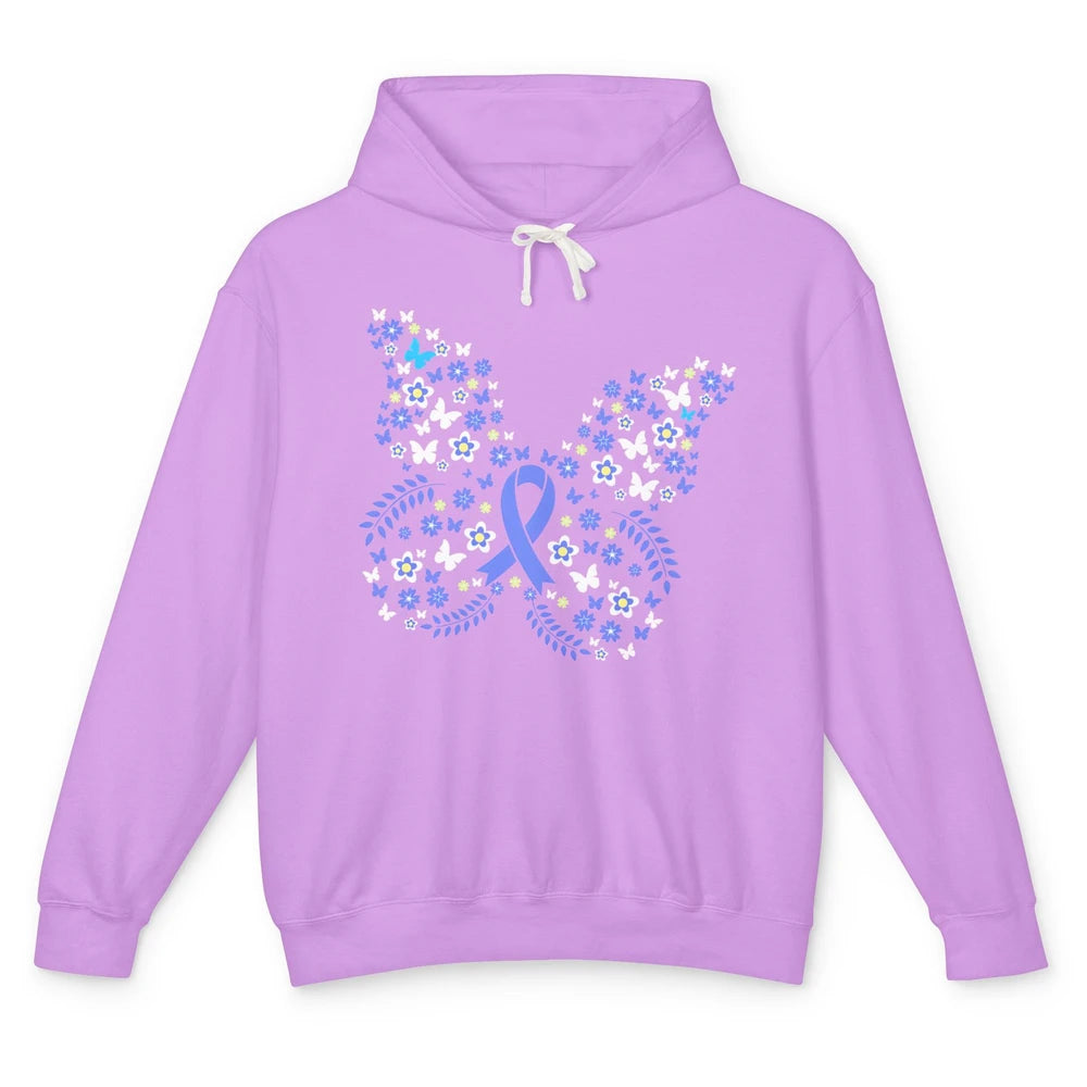 Butterfly Colon Warrior Colorectal Cancer Dark Blue Ribbon Unisex Lightweight Hoodie