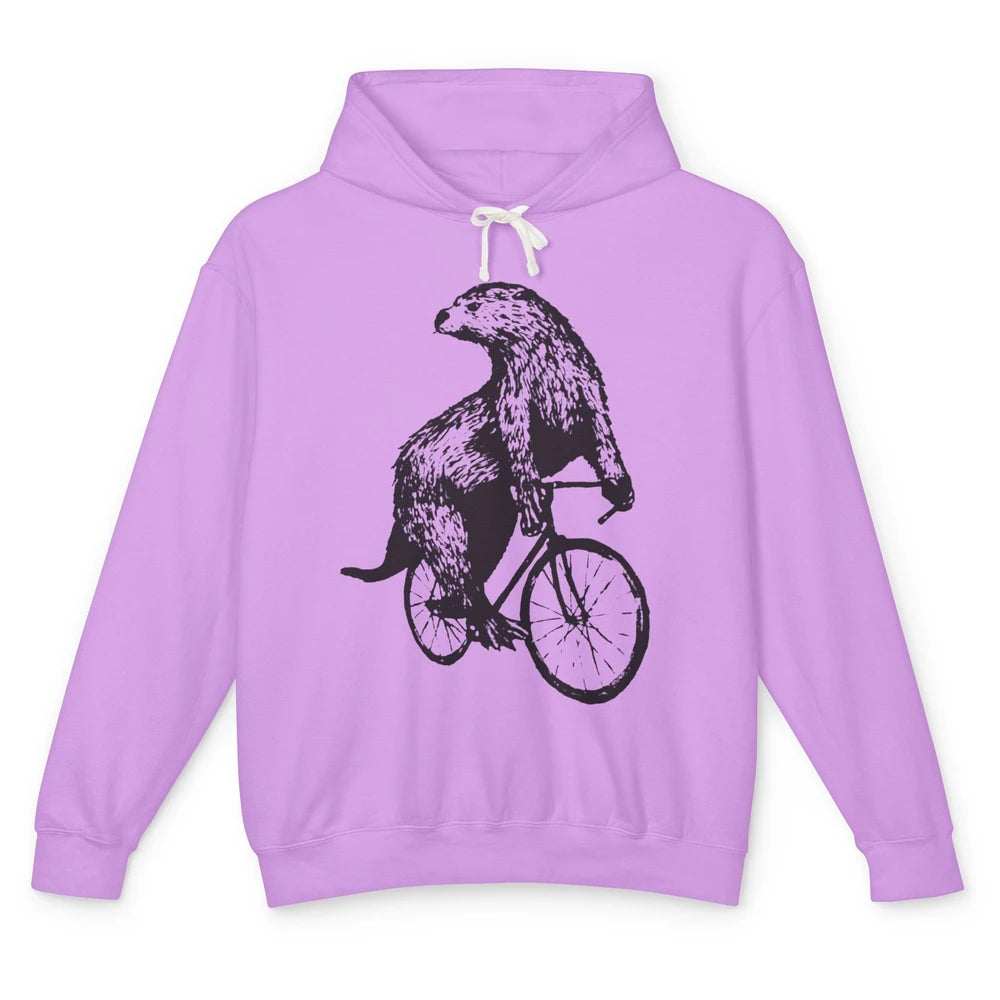 Otter Riding A Bicycle Funny Bike Rider Cute Otters Vintage Unisex Lightweight Hoodie