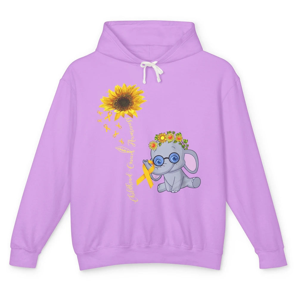 Sunflower Baby Elephant Childhood Cancer Awareness Ribbon Unisex Lightweight Hoodie