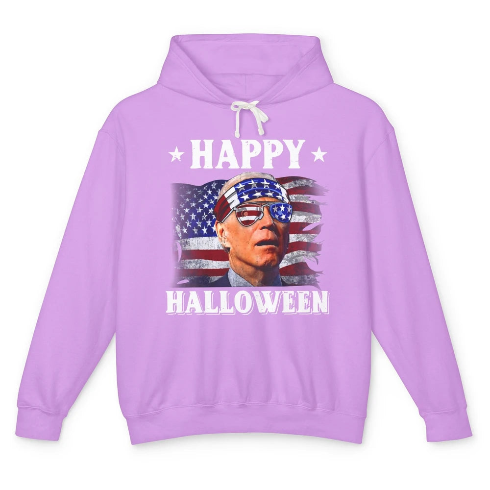 Retro US Flag Biden Glasses Happy Halloween Funny 4th July Unisex Lightweight Hoodie