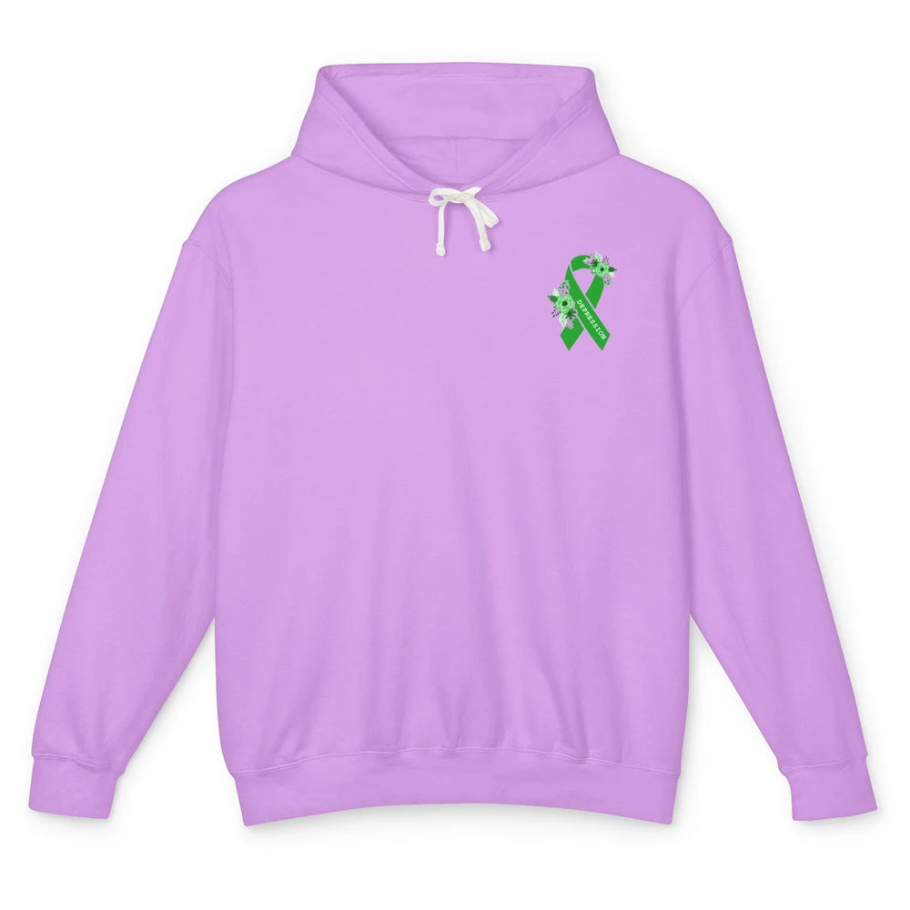 Depression Awareness Floral Green Ribbon Depression Support Unisex Lightweight Hoodie