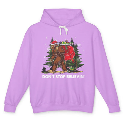 Funny Santa Bigfoot Don’t Stop Believing Christmas Tree Gift Unisex Lightweight Hoodie