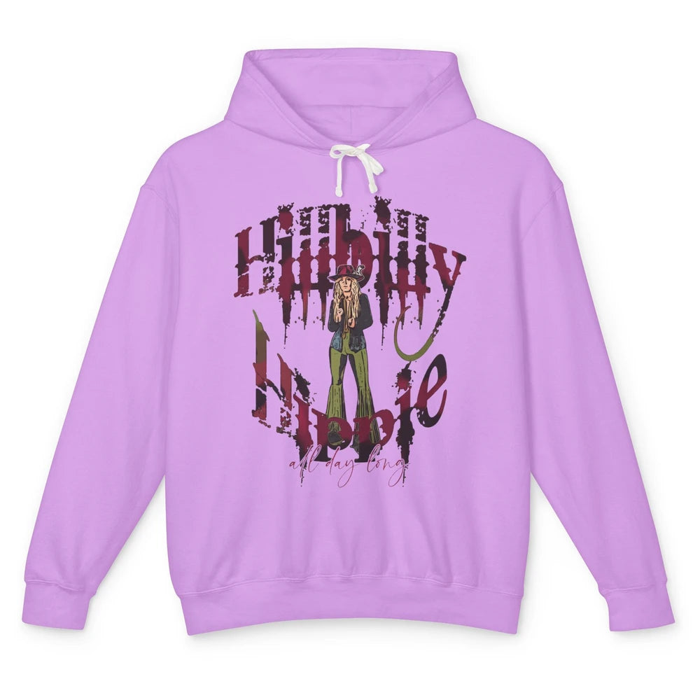 Retro Cowgirl Hillbilly Hippie All Day Long Western Country Unisex Lightweight Hoodie