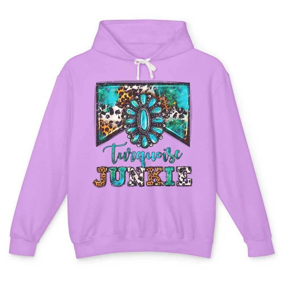 Retro Leopard Turquoise Junkie Gemstone Western Country Unisex Lightweight Hoodie