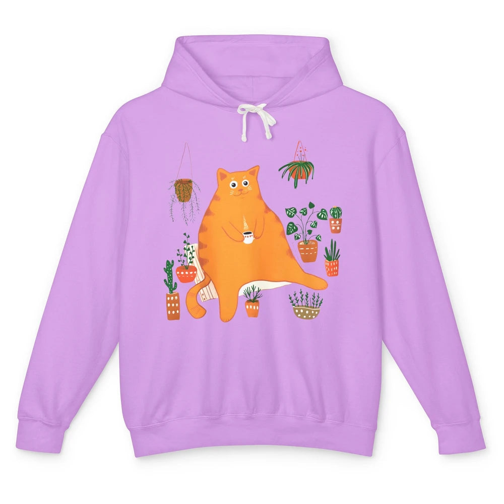 Funny Orange Cat Gardening Plants Sarcastic Kitten Gardener Unisex Lightweight Hoodie