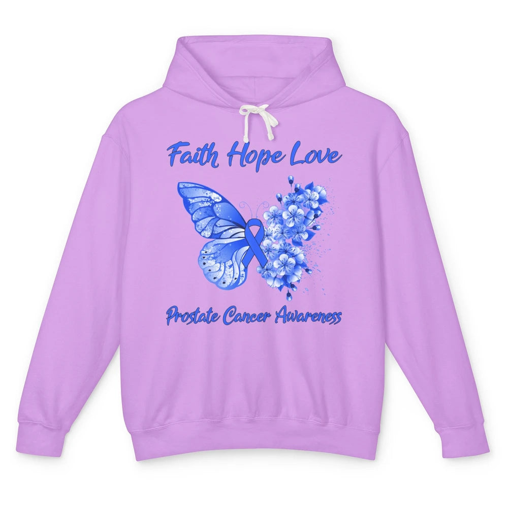 Butterfly Faith Hope Warrior Prostate Cancer Blue Ribbon Unisex Lightweight Hoodie