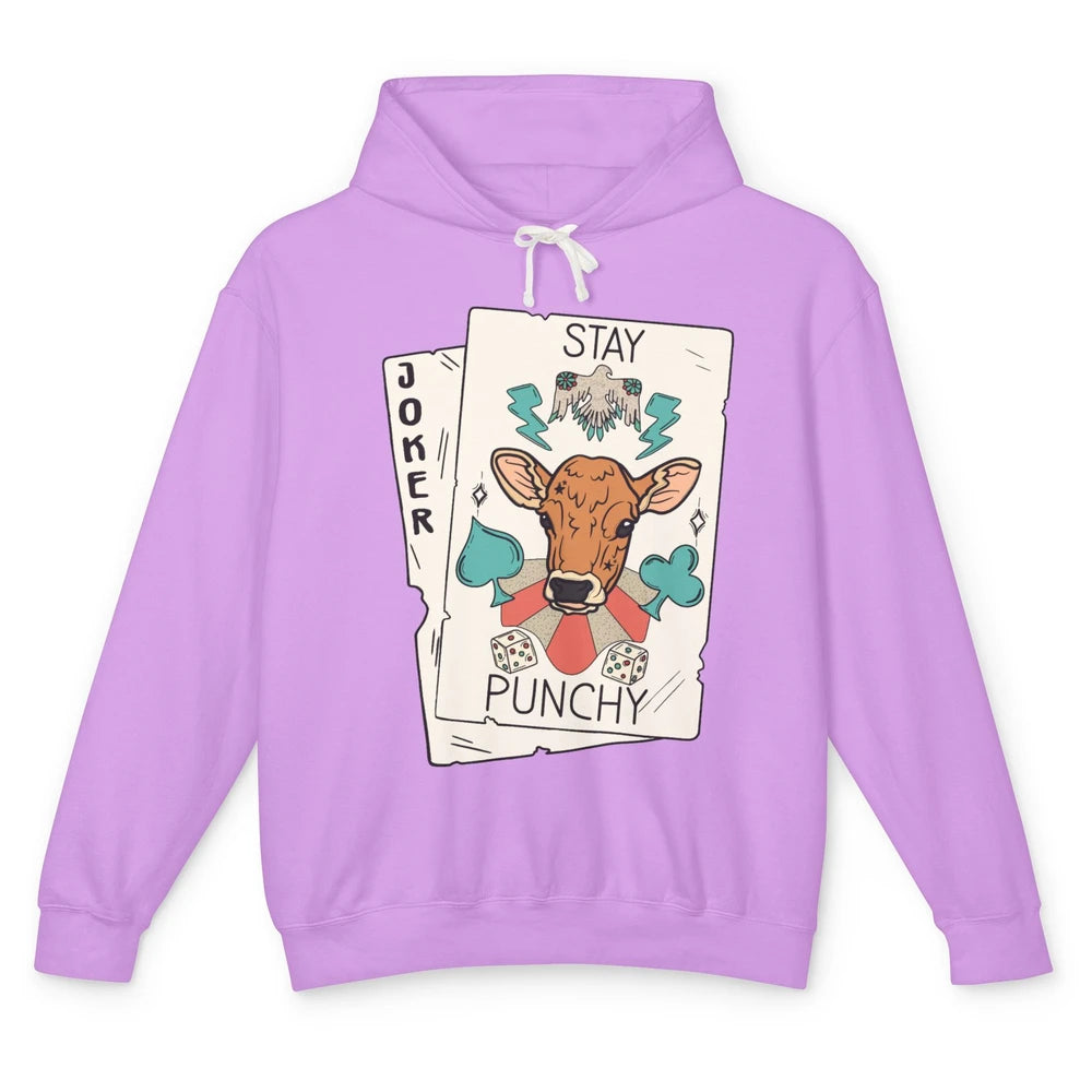 Calf Cow Stay Punchy Playing Cards Western Country Cattles Unisex Lightweight Hoodie