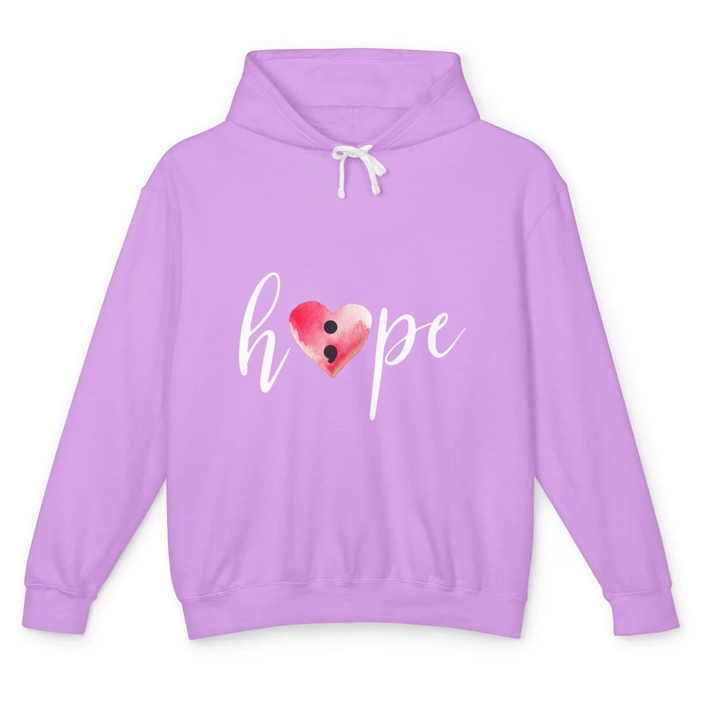 Semicolon Hope Mental Heart Support Suicide Prevention Month Unisex Lightweight Hoodie