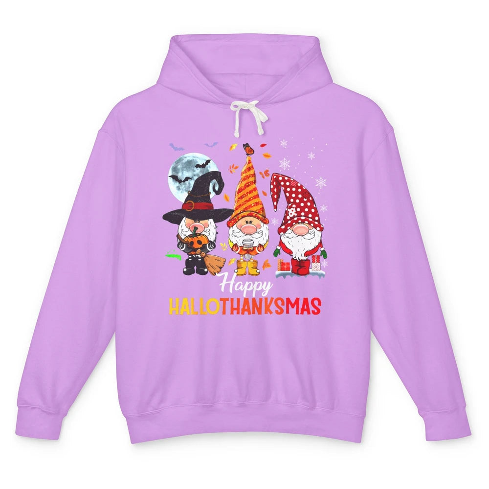 Funny Pumpkin Gnomes Hallo-thank-mas Thanksgiving Christmas Unisex Lightweight Hoodie