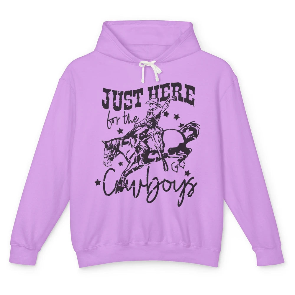 Retro Just Here For The Cowboys  Western Country Cowgirl Unisex Lightweight Hoodie