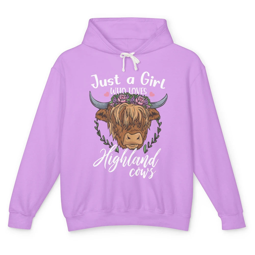 Just A Girl Who Loves Highland Cows Scottish Western Country Unisex Lightweight Hoodie