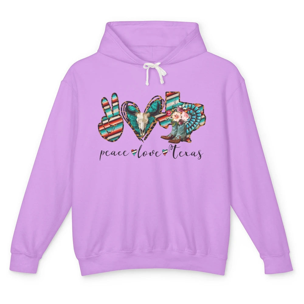 Peace Love Texas State Cowgirl Boot Western Girl Texas Pride Unisex Lightweight Hoodie