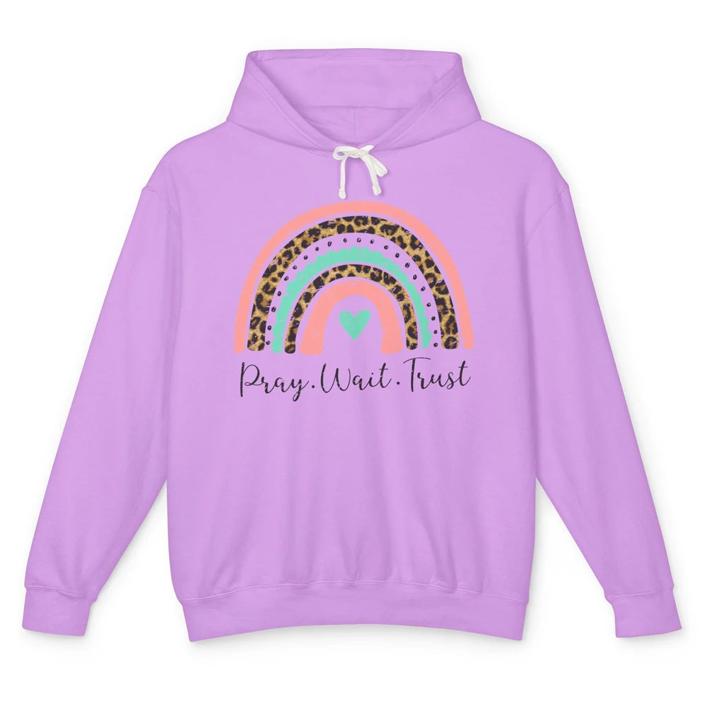 Leopard Rainbow Pray Wait Trust Bible Christian Motivational Unisex Lightweight Hoodie