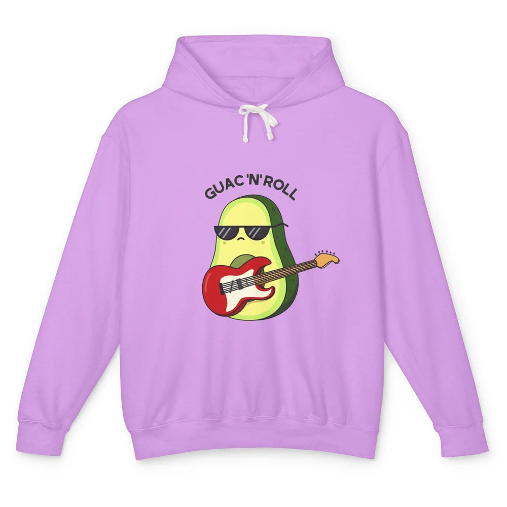 Guac N Roll Cute Rocker Rock Avocado Pun Electric Guitar Unisex Lightweight Hoodie