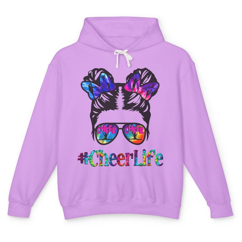 Cheerleading Kid Messy Bun Cheer Life Tie Dye Cheerleader Unisex Lightweight Hoodie