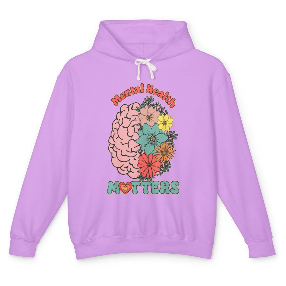 Wildflower Brain End The Stigma Floral Mental Health Matters Unisex Lightweight Hoodie