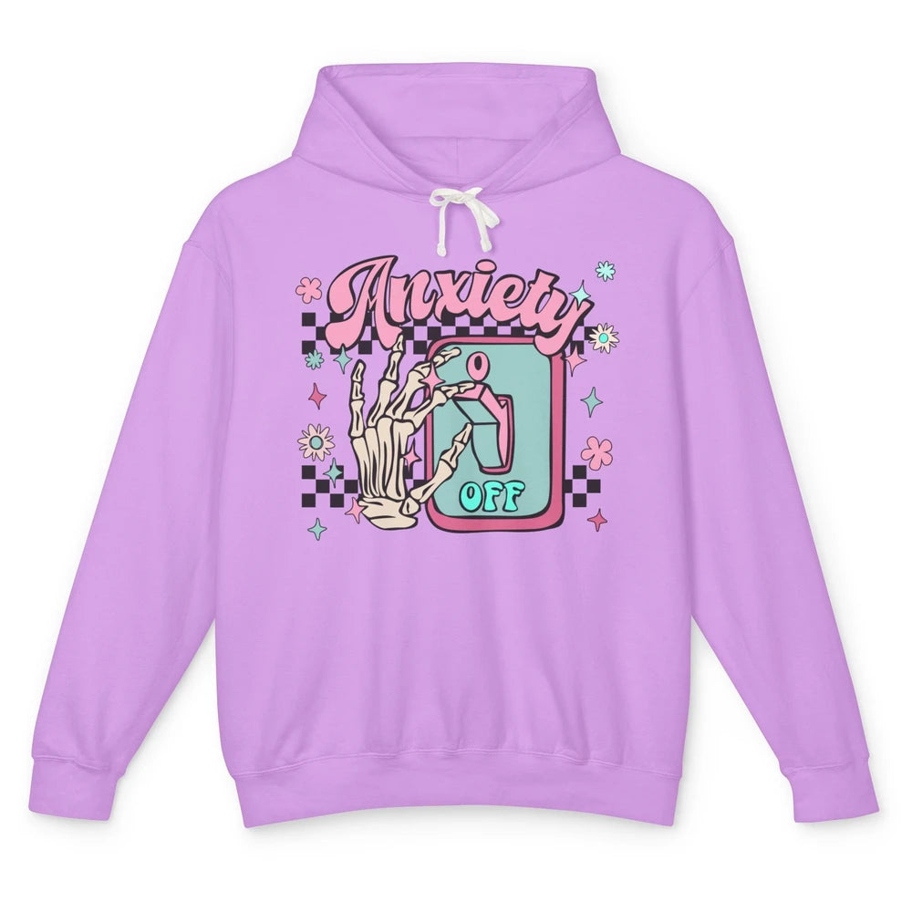 Retro Skeleton Hand Anxiety Off Halloween Mental Health Unisex Lightweight Hoodie