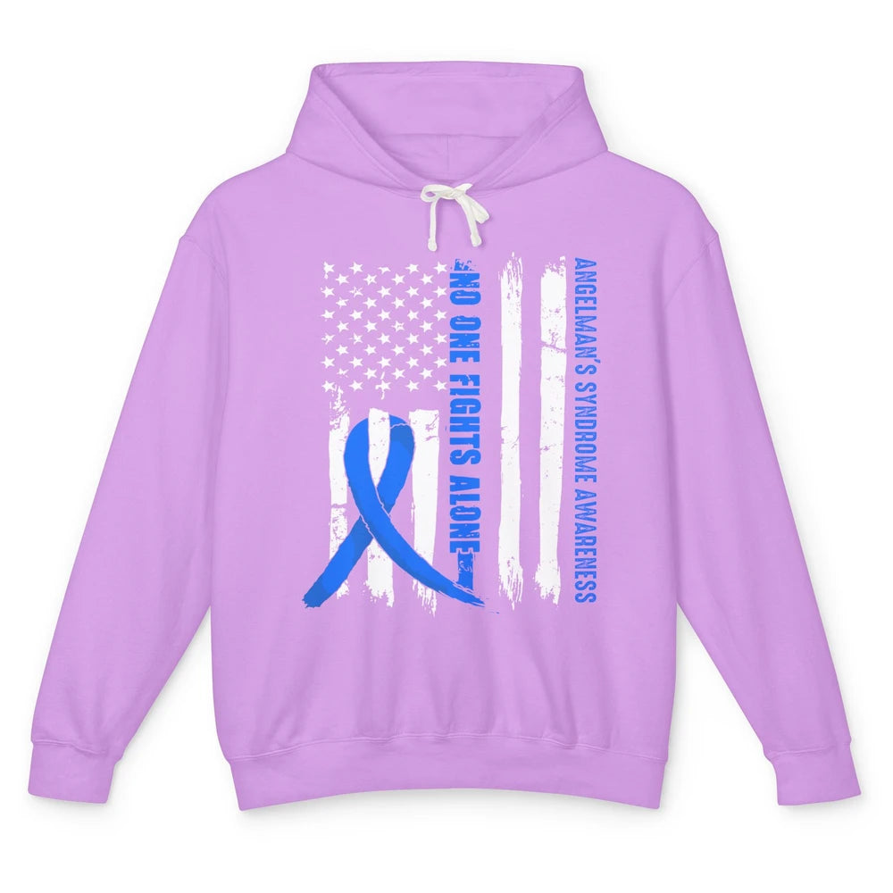 US Flag Angelman's Syndrome Blue Ribbon No One Fight Alone Unisex Lightweight Hoodie