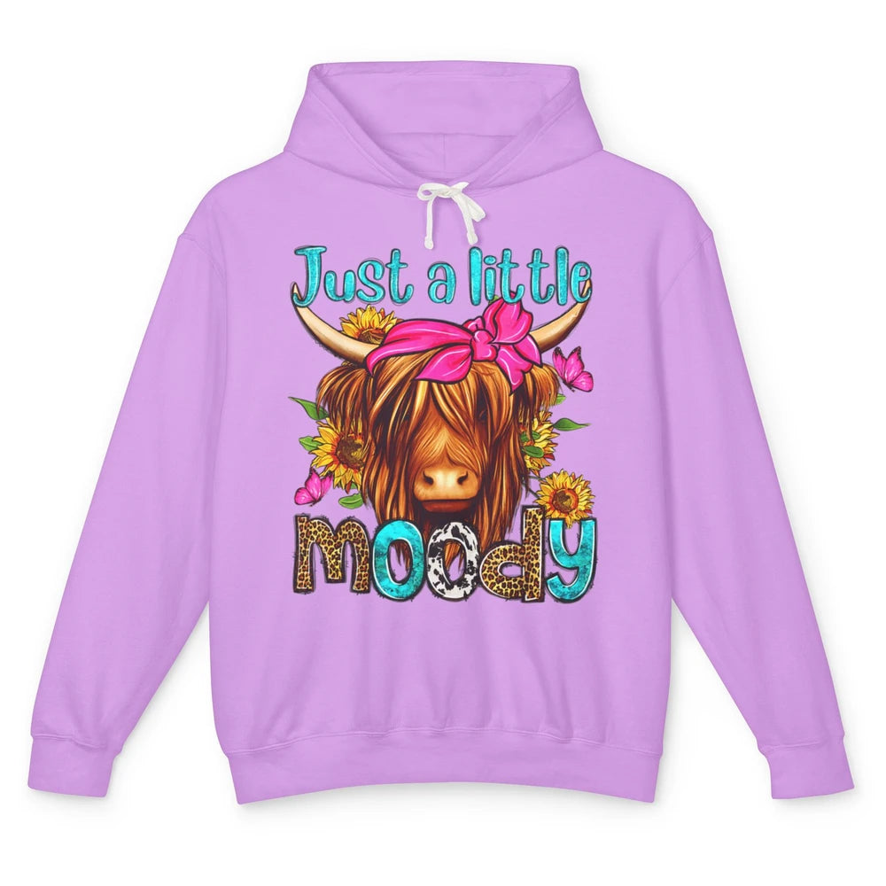 Just Little Moody Cute Western Highland Cow Heifer Sunflower Unisex Lightweight Hoodie