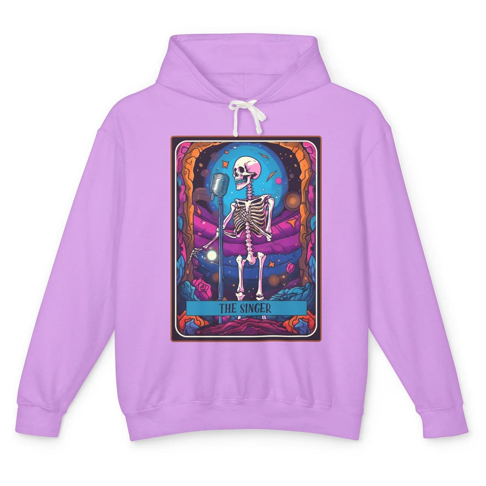 Retro Skeleton Singing The Singer Tarot Card Halloween Unisex Lightweight Hoodie