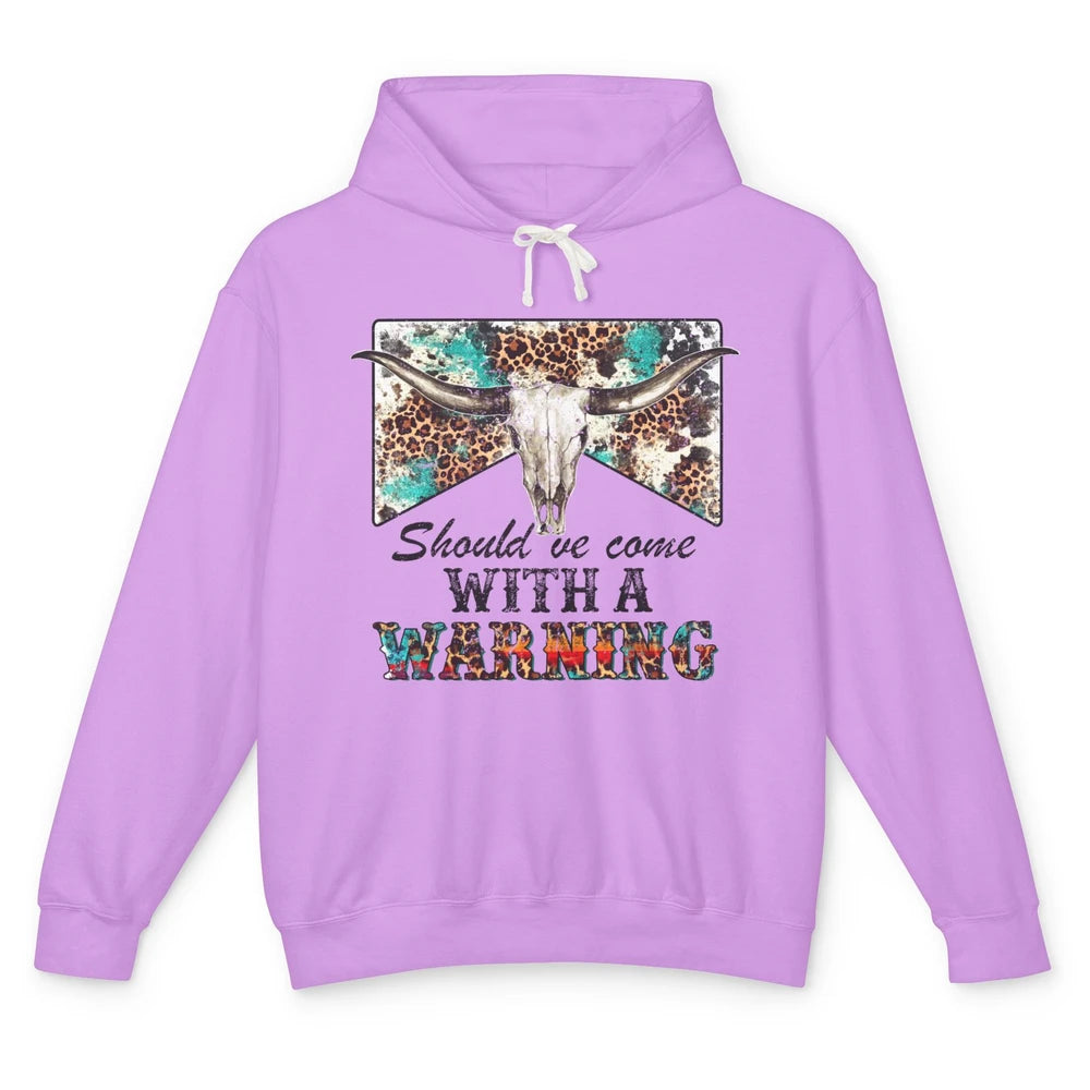 Retro Leopard Bull Skull Should've Come With Warning Western Unisex Lightweight Hoodie