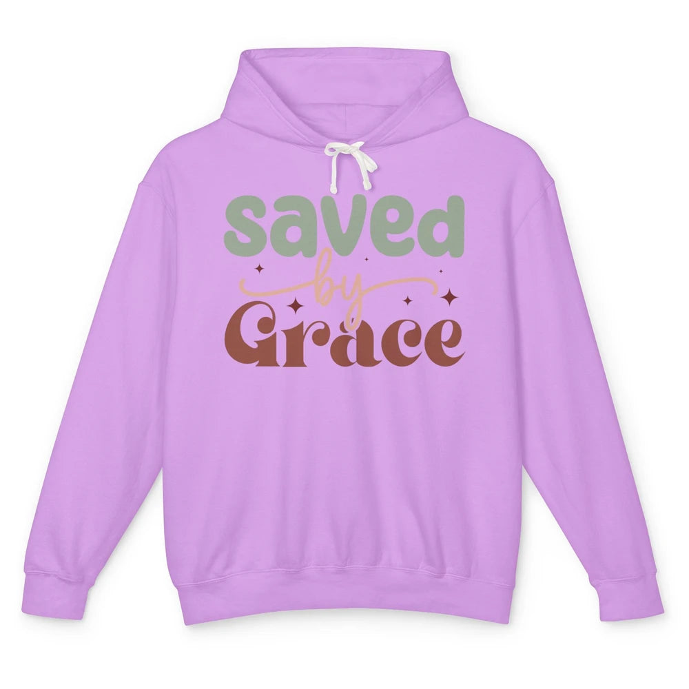 Boho Saved By Grace Jesus Christian Bible Verse Aesthetic Unisex Lightweight Hoodie