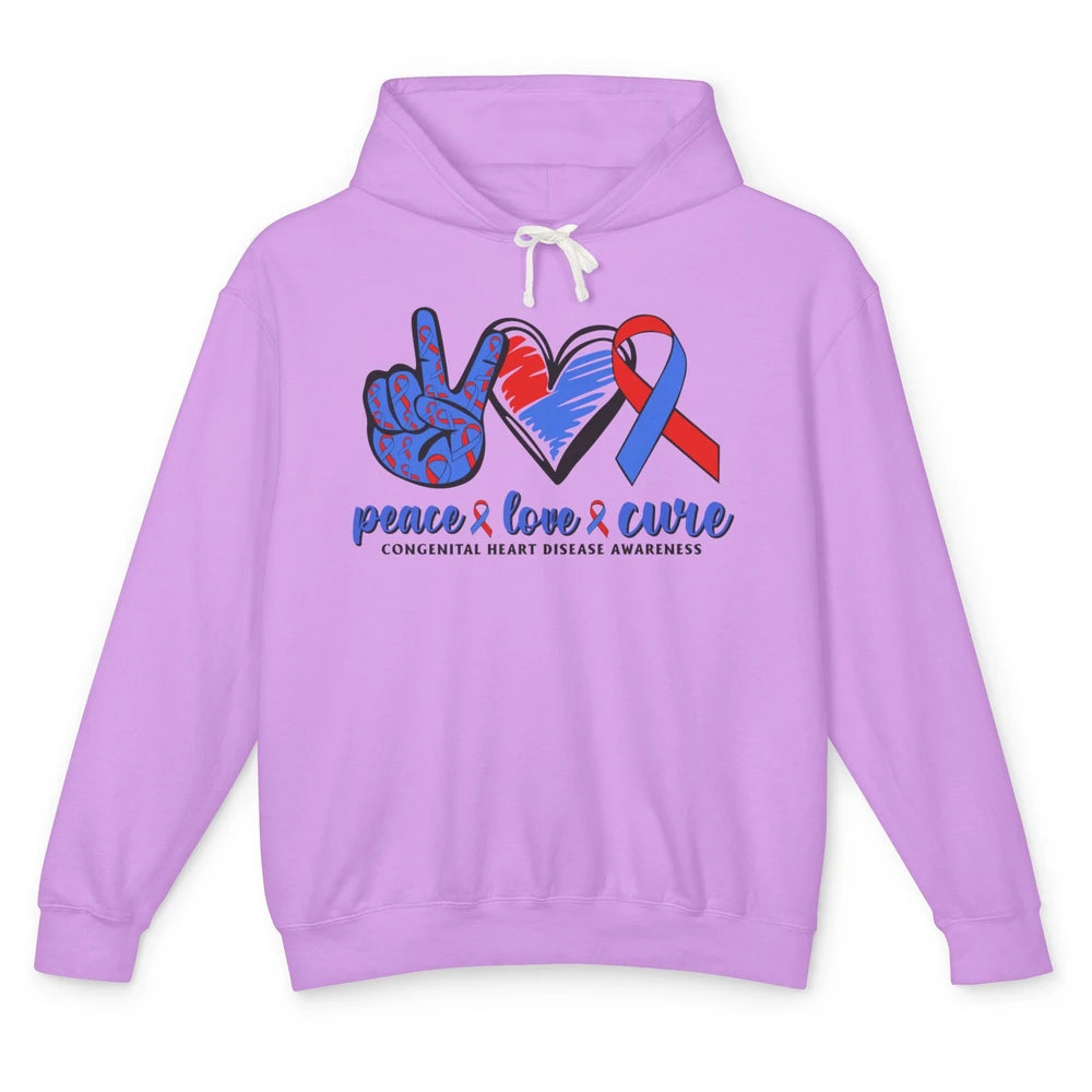 Congenital Heart Disease Blue Red Ribbon Peace Love Cure CHD Unisex Lightweight Hoodie